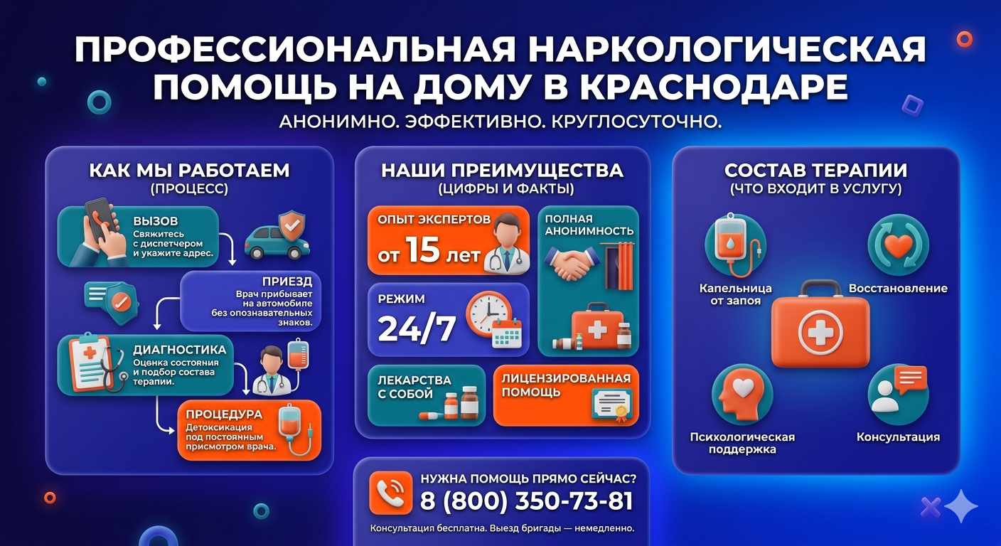 Инфографика о принципах лечения алкоголизма на дому в Олонце: этапы вызова нарколога, преимущества анонимной детоксикации и состав медицинской помощи.